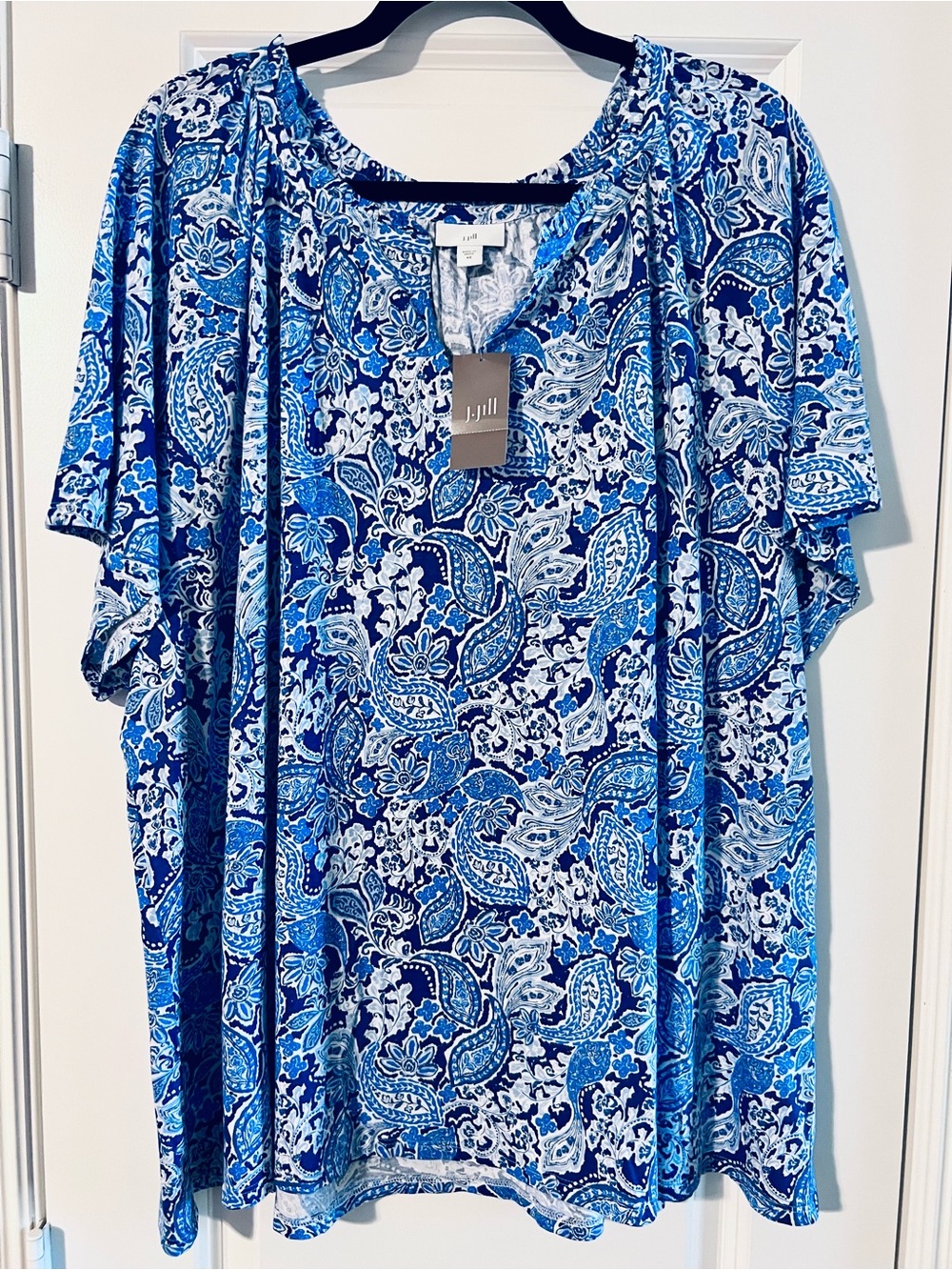 Blue Paisley Short Sleeve Women's Top